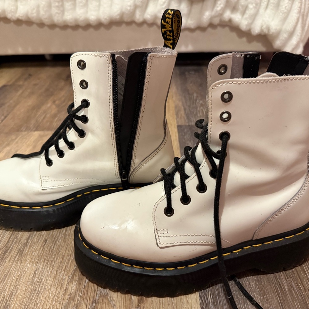 Dr. Martens White Combat Boots with Black Laces